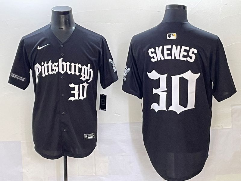 Men 2025 Pittsburgh Pirates #30 Skenes Black Five generations Joint Name Nike MLB Jersey style 8->pittsburgh pirates->MLB Jersey